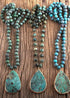 Boho Necklace, RH India Agated Blue and Green Natural Stone